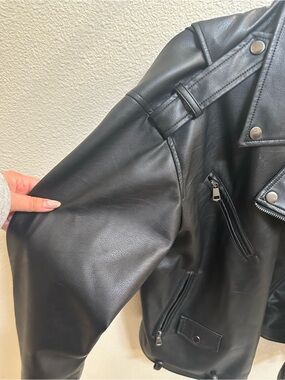 Aeropostale Black Faux Leather Jacket with Silver Hardware